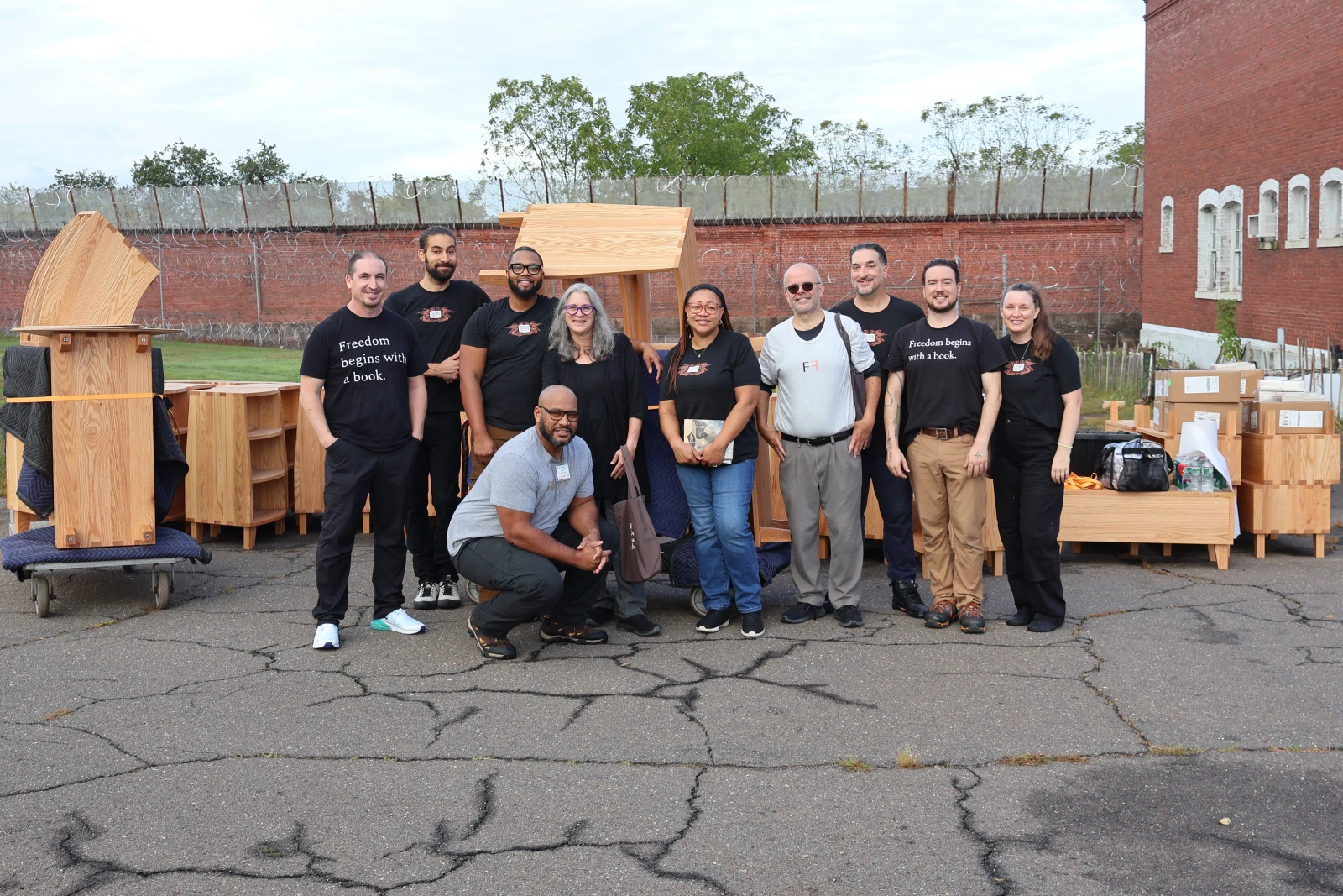 The Freedom Reads team prepares to open Freedom Libraries at Cheshire Correctional Institution in Connecticut.