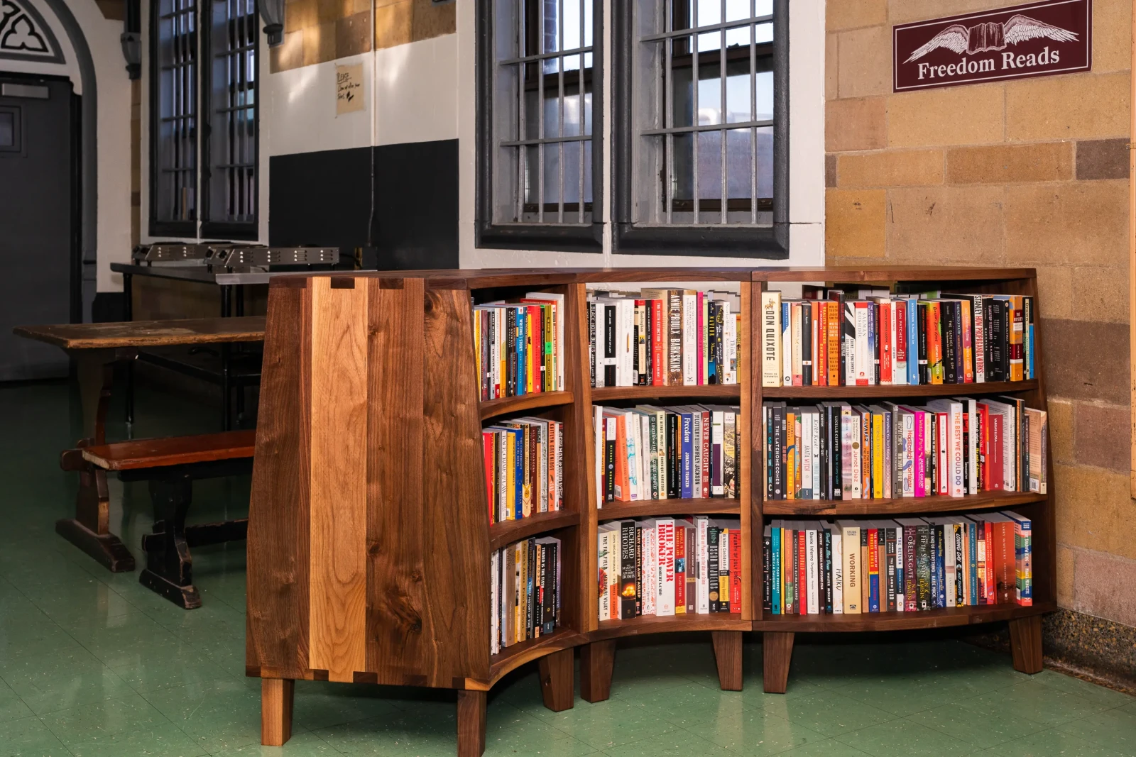 A newly opened and fully stocked Freedom Library at Woodbourne Correctional Facility in New York.