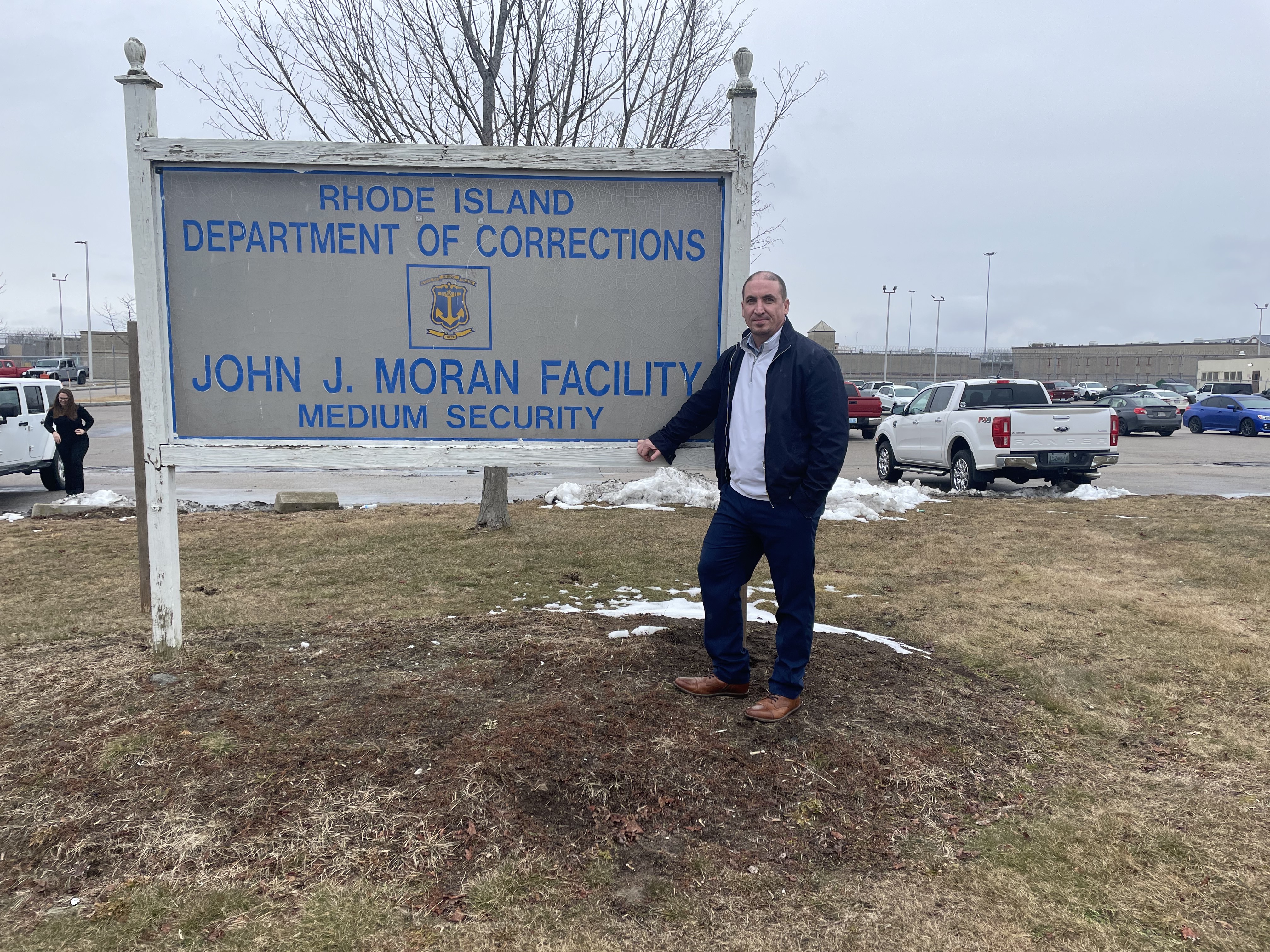 Freedom Reads Program Coordinator Steven Parkhurst outside of the Rhode Island Department of Corrections John J. Moran facility.