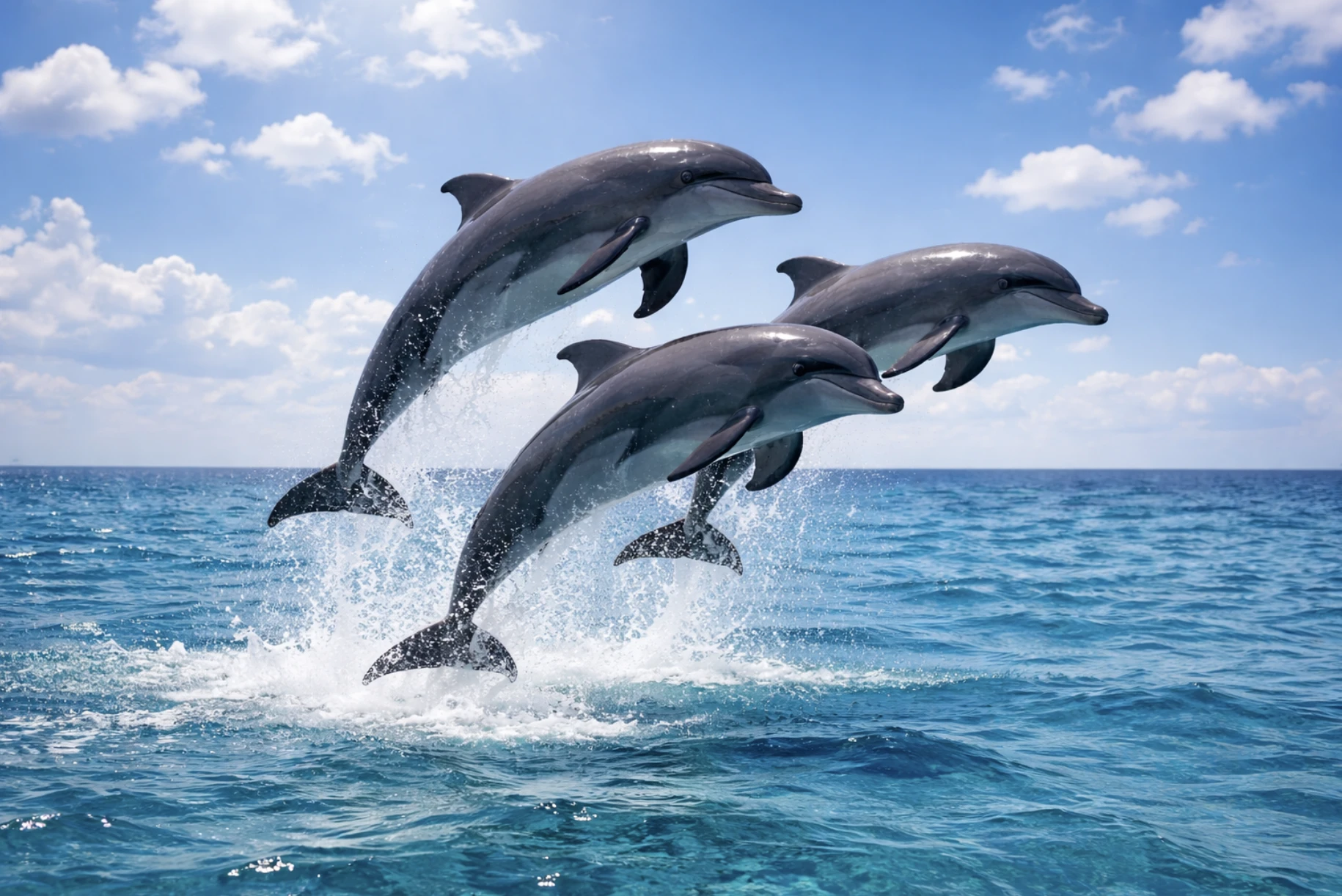 three dolphins jumping